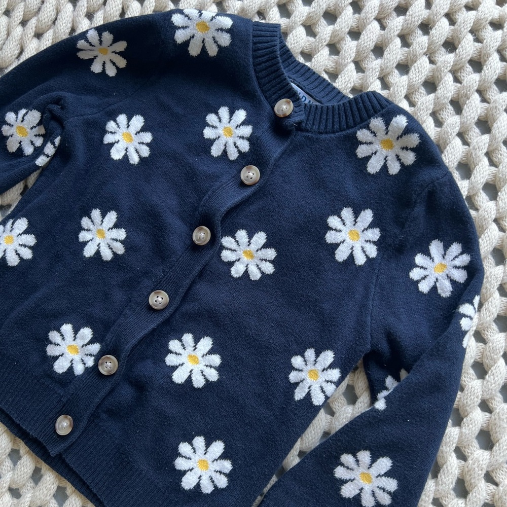 Old Navy 4T Navy Cardigan with Daisy Pattern